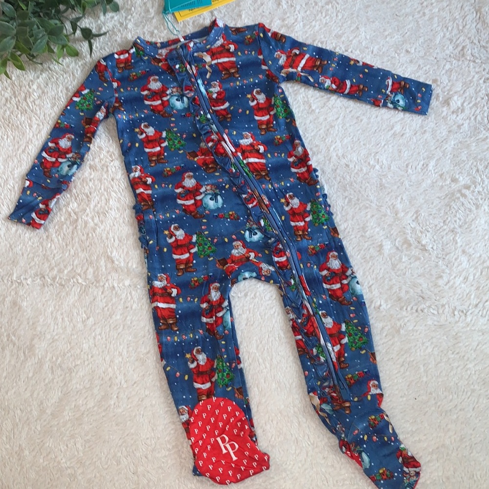 NWT Posh Peanut Ruffle Santa Claus Footie Holiday Christmas